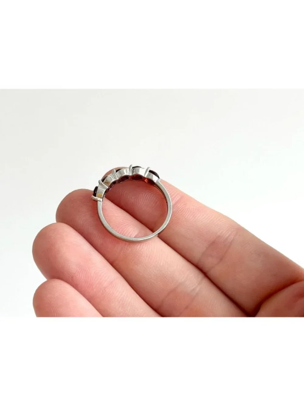 Multi Garnet Gemstone Minimalist Row Set Sterling Silver 925 Vintage Ring - sz 8